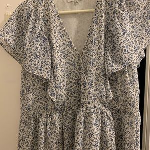 Madewell georgette ruffle sleeve- blue flower top